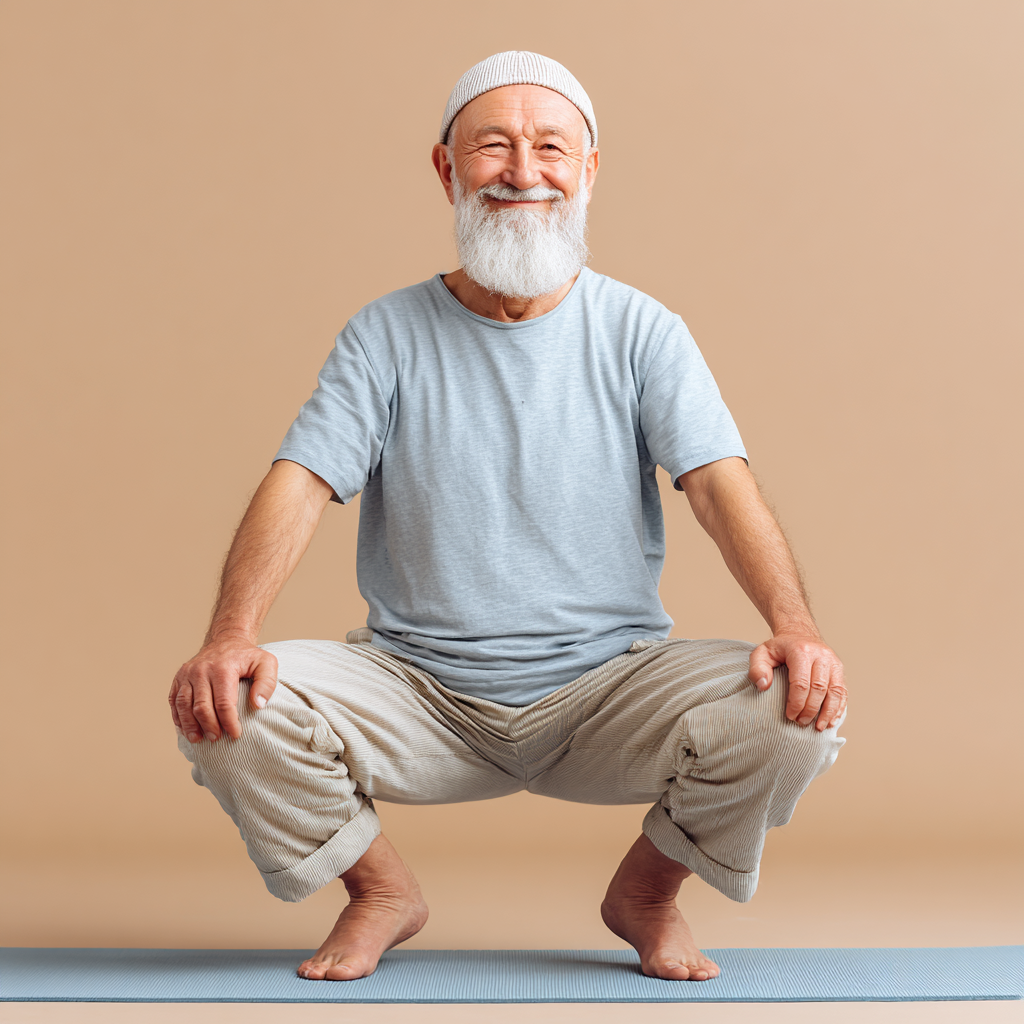 Peaceful Uzbek instructor demonstrating gentle yoga pose